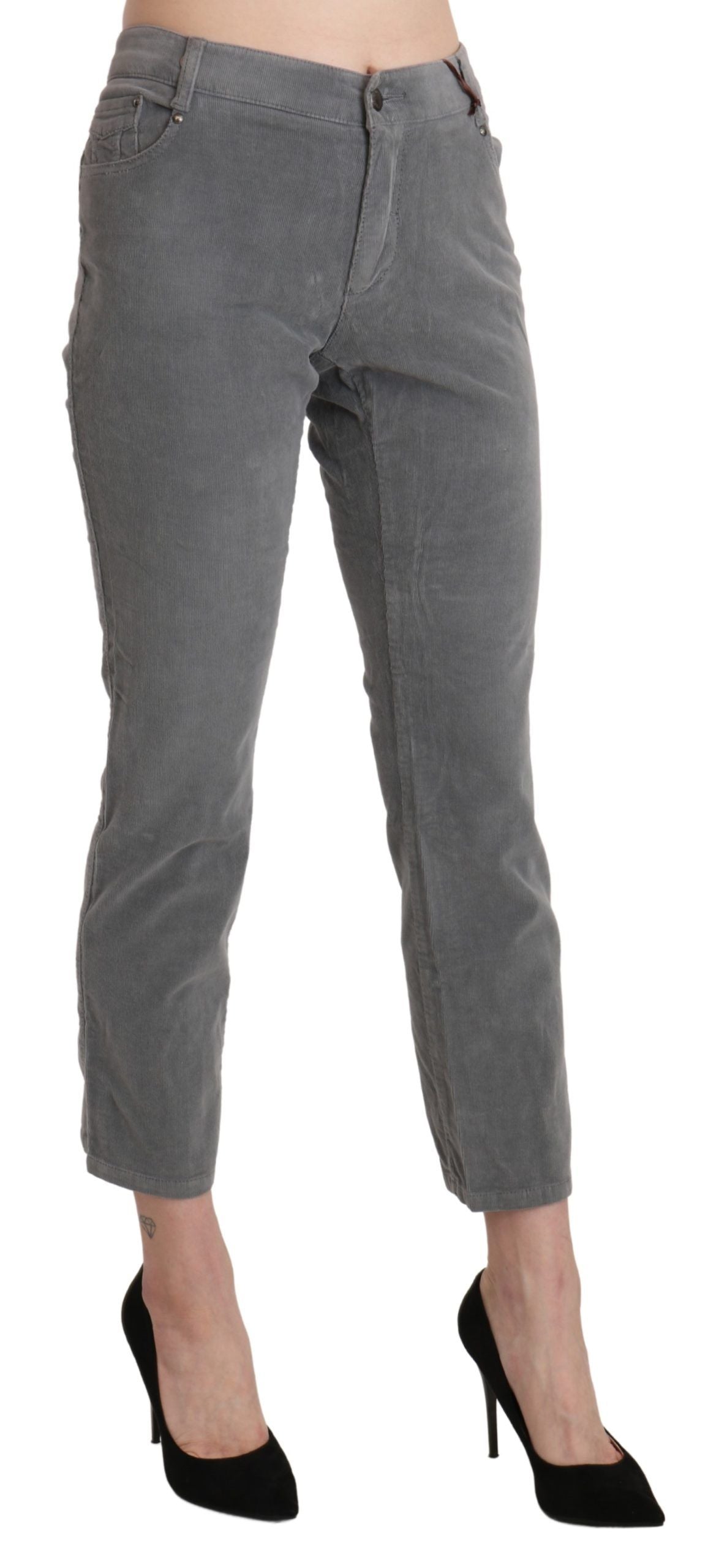 Ermanno Scervino Gray Cropped Cotton Stretch Trouser Women's Pants