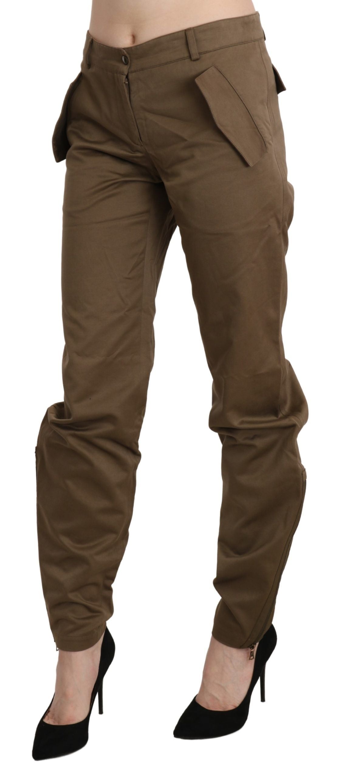 Ermanno Scervino Brown Mid Waist Straight Cotton Women's Pants