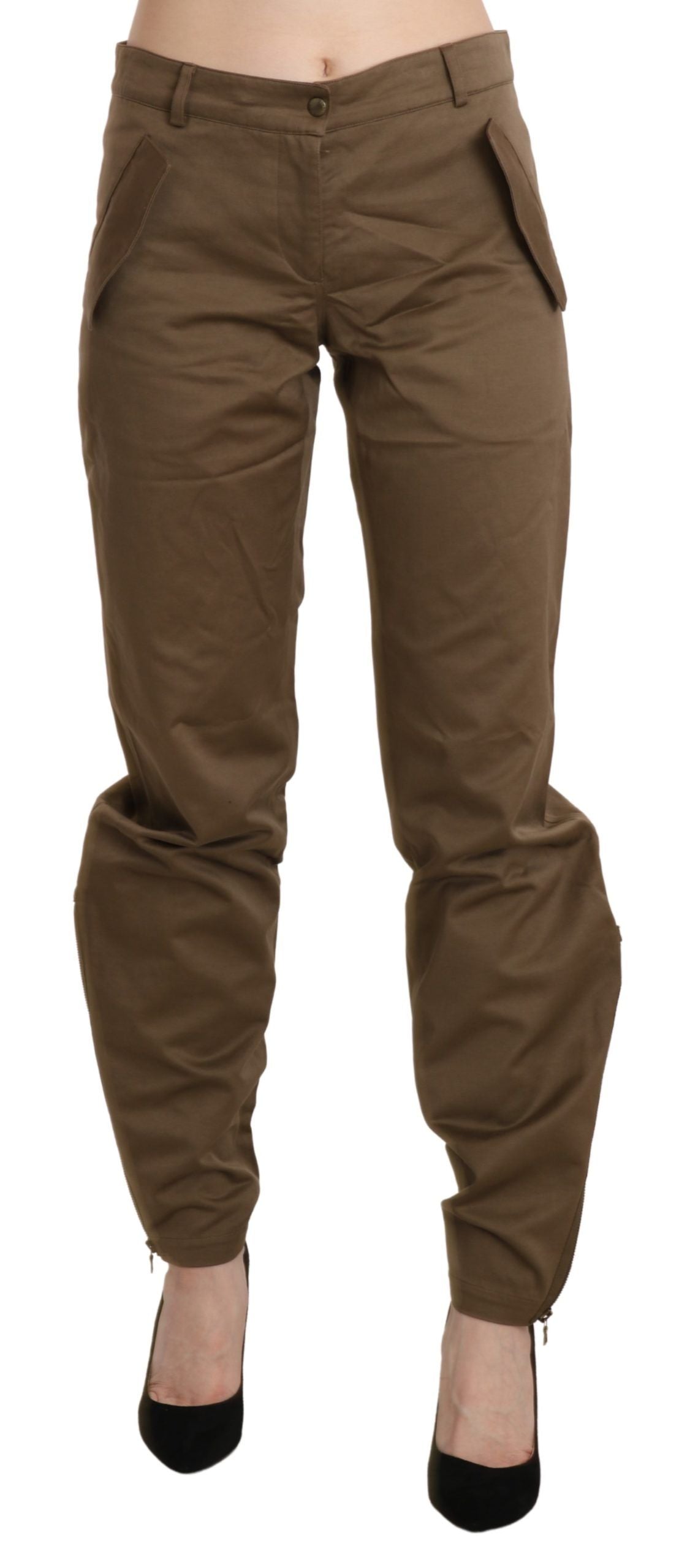 Ermanno Scervino Brown Mid Waist Straight Cotton Women's Pants