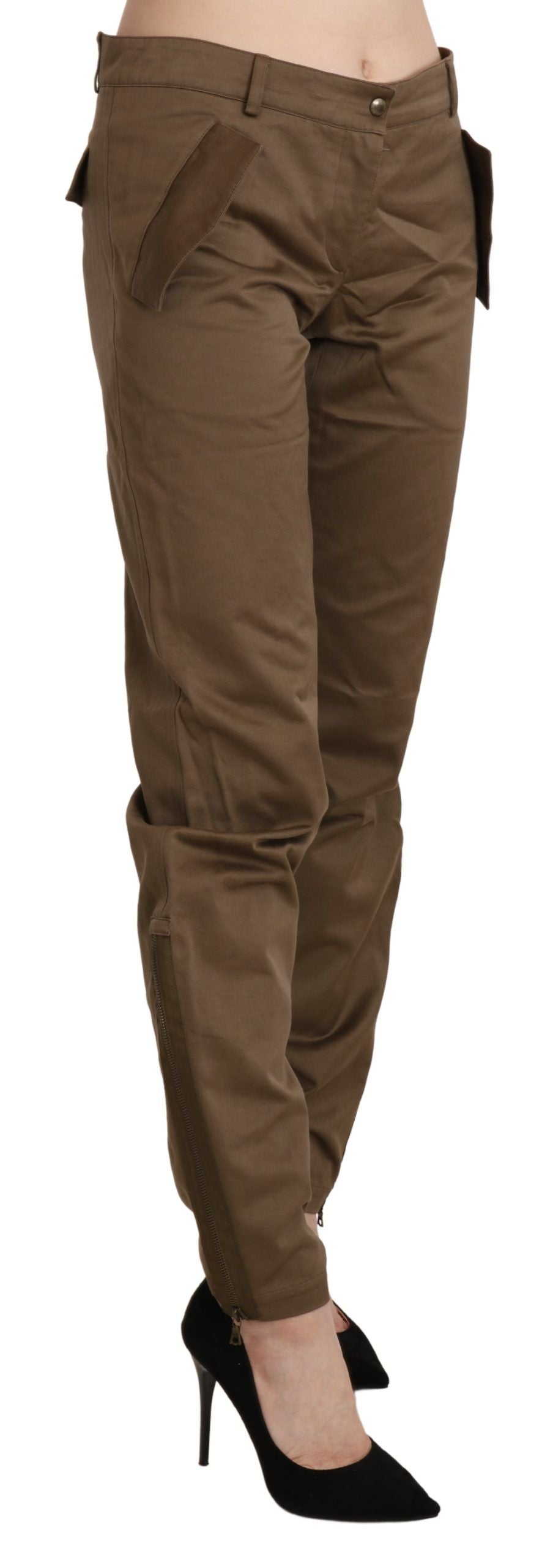 Ermanno Scervino Brown Mid Waist Straight Cotton Women's Pants