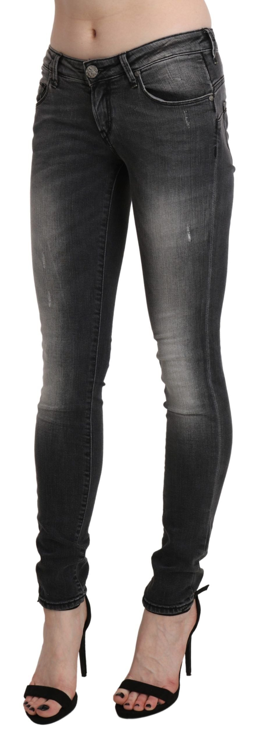 Acht Black Gray Washed Skinny Trouser Cotton Women's Jeans