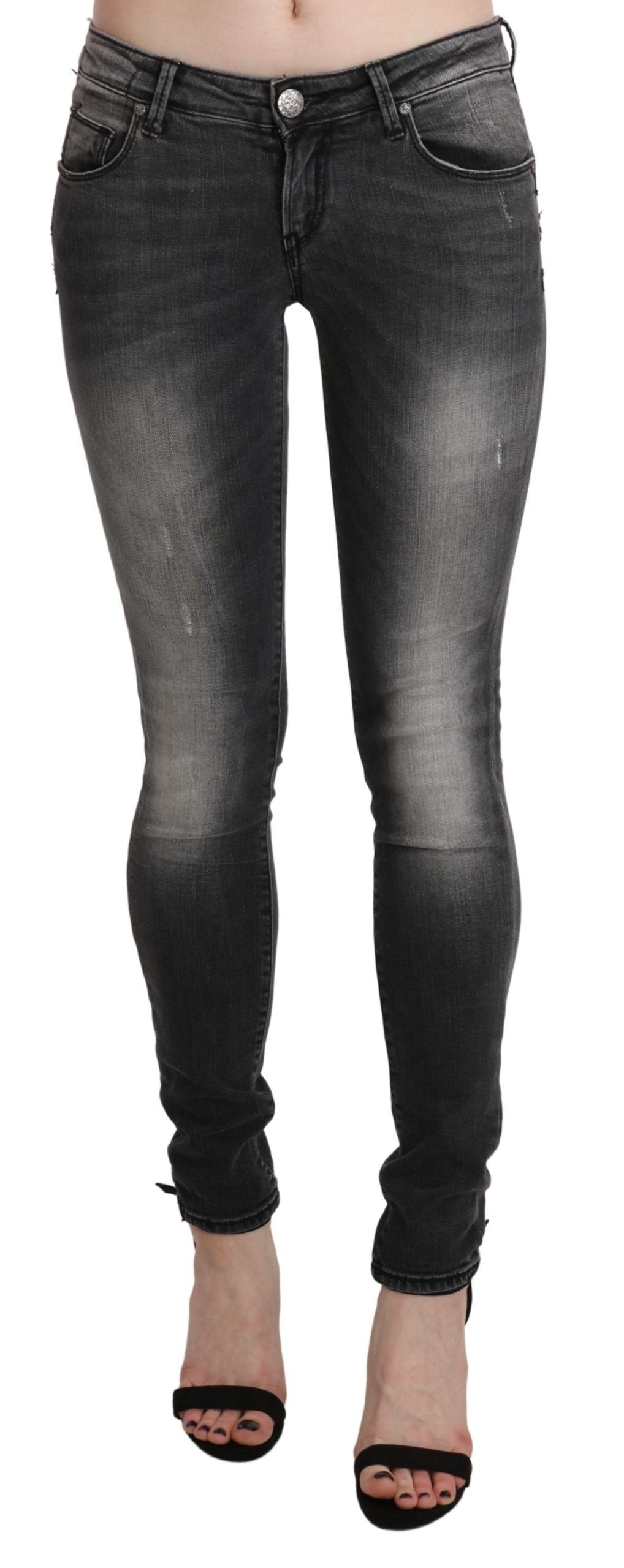 Acht Black Gray Washed Skinny Trouser Cotton Women's Jeans