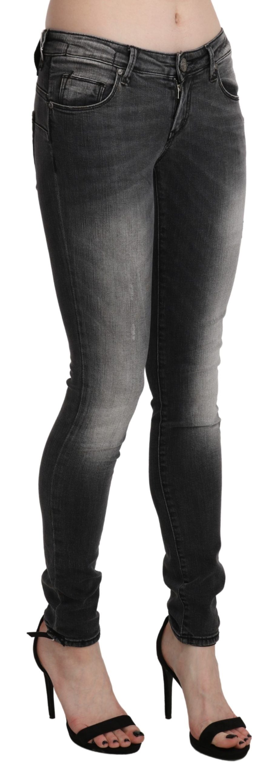 Acht Black Gray Washed Skinny Trouser Cotton Women's Jeans