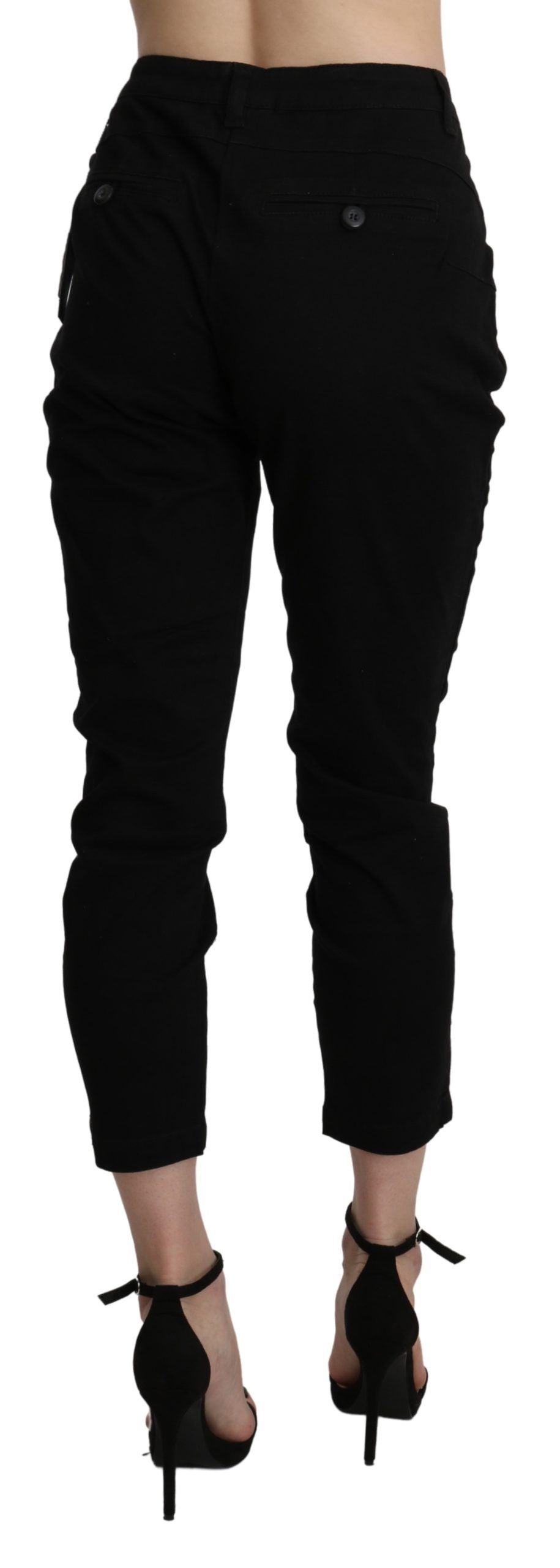 Acht Black High Waist Skinny Cropped Cotton Capri Women's Pant