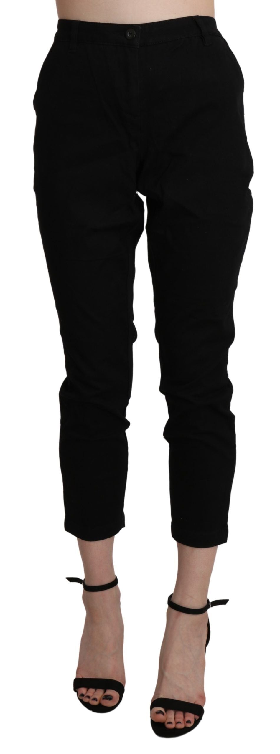 Acht Black High Waist Skinny Cropped Cotton Capri Women's Pant