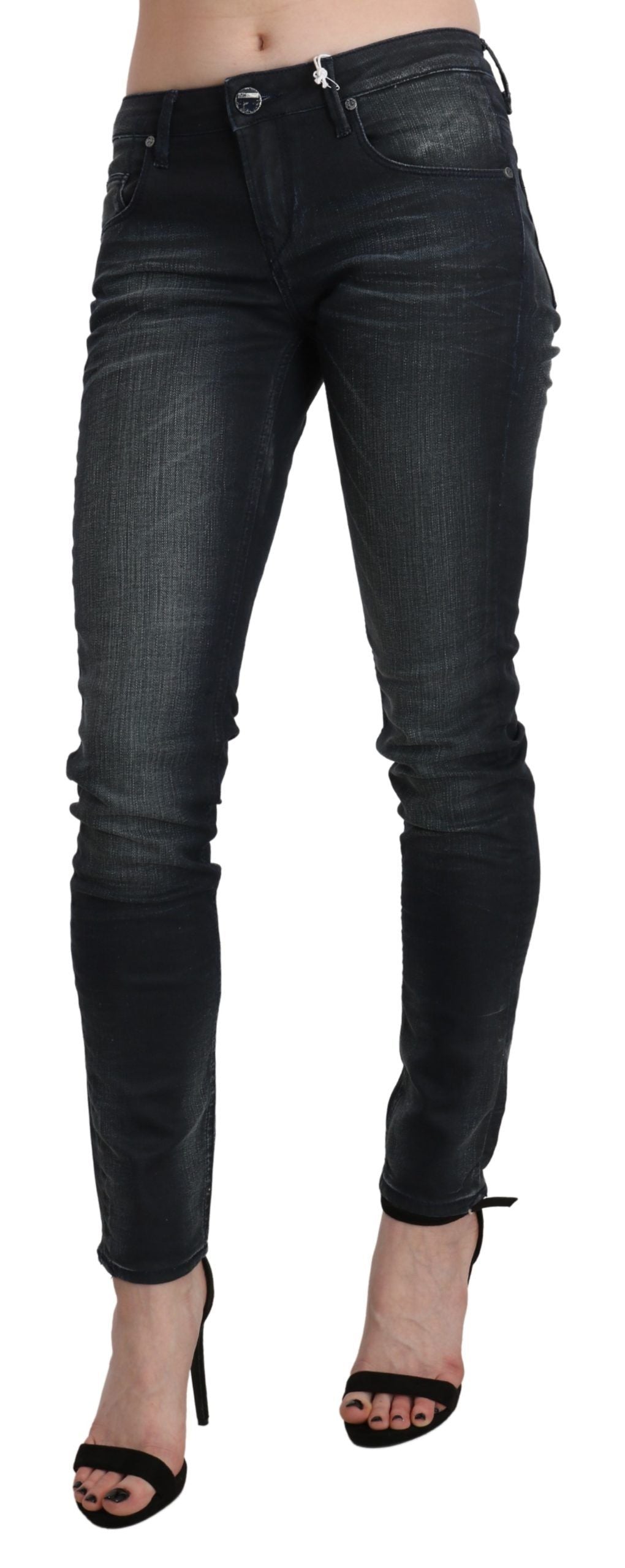 Acht Black Washed Low Waist Skinny Denim Women's Trouser