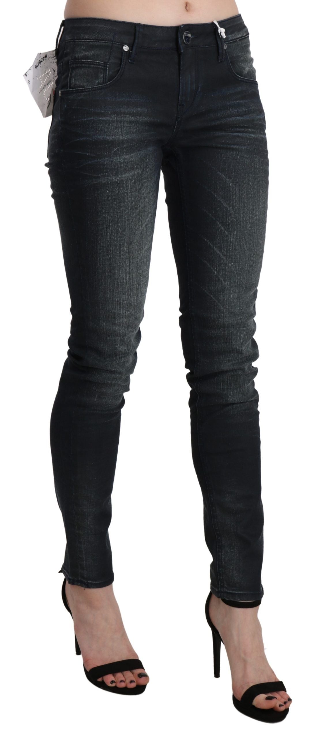 Acht Black Washed Low Waist Skinny Denim Women's Trouser