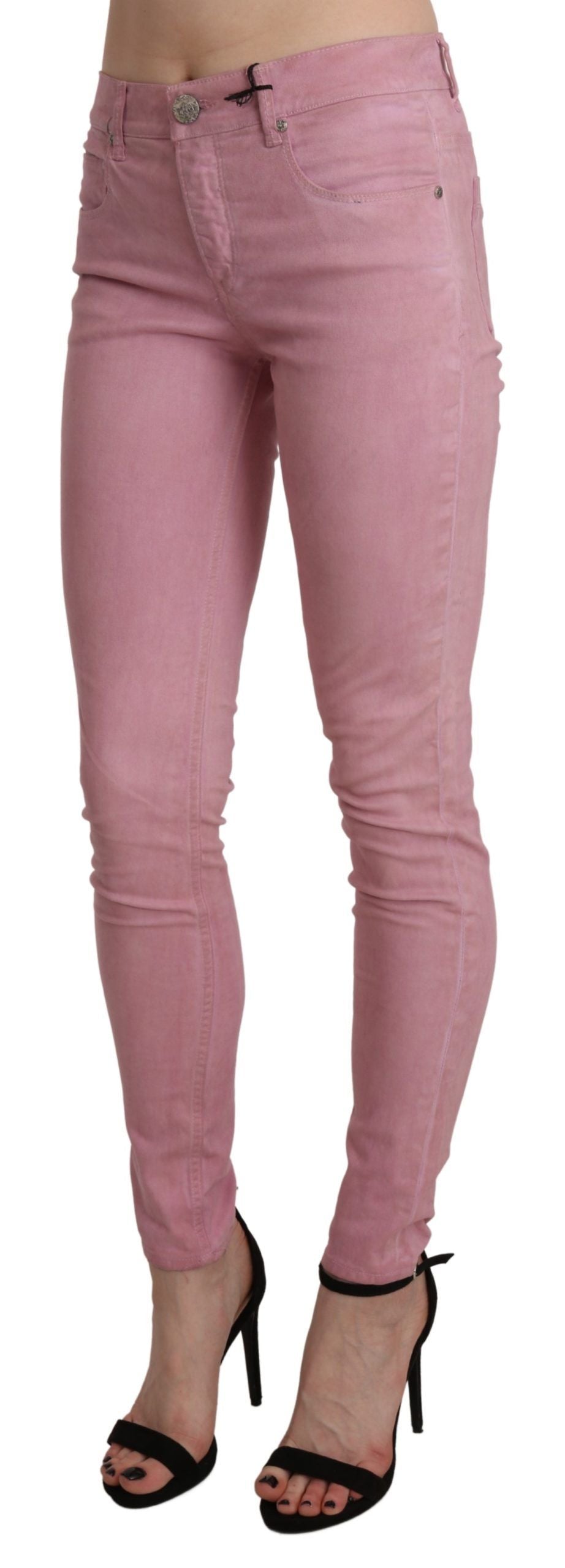 Acht Pink Mid Waist Skinny Stretch Denim Women's Pant
