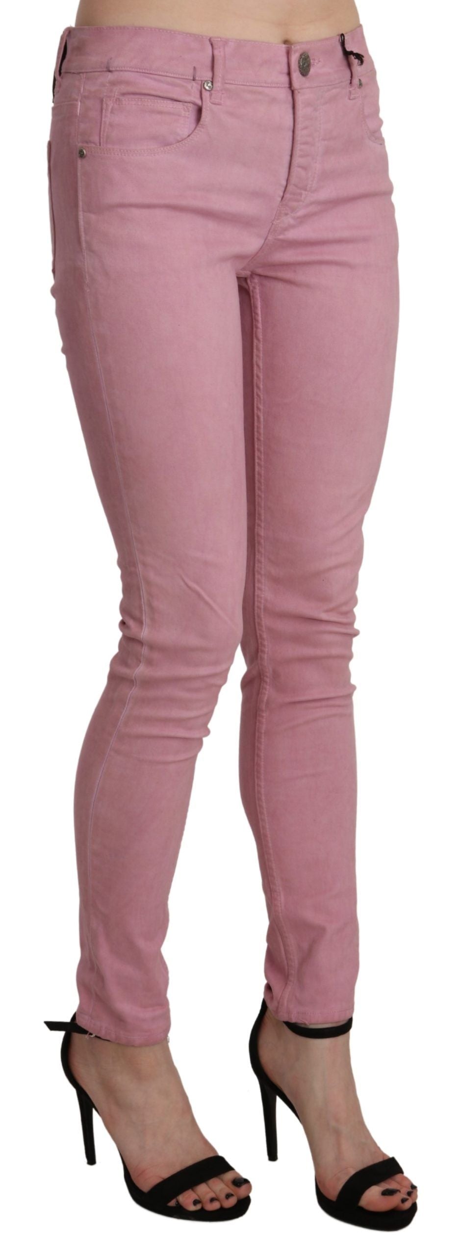 Acht Pink Mid Waist Skinny Stretch Denim Women's Pant