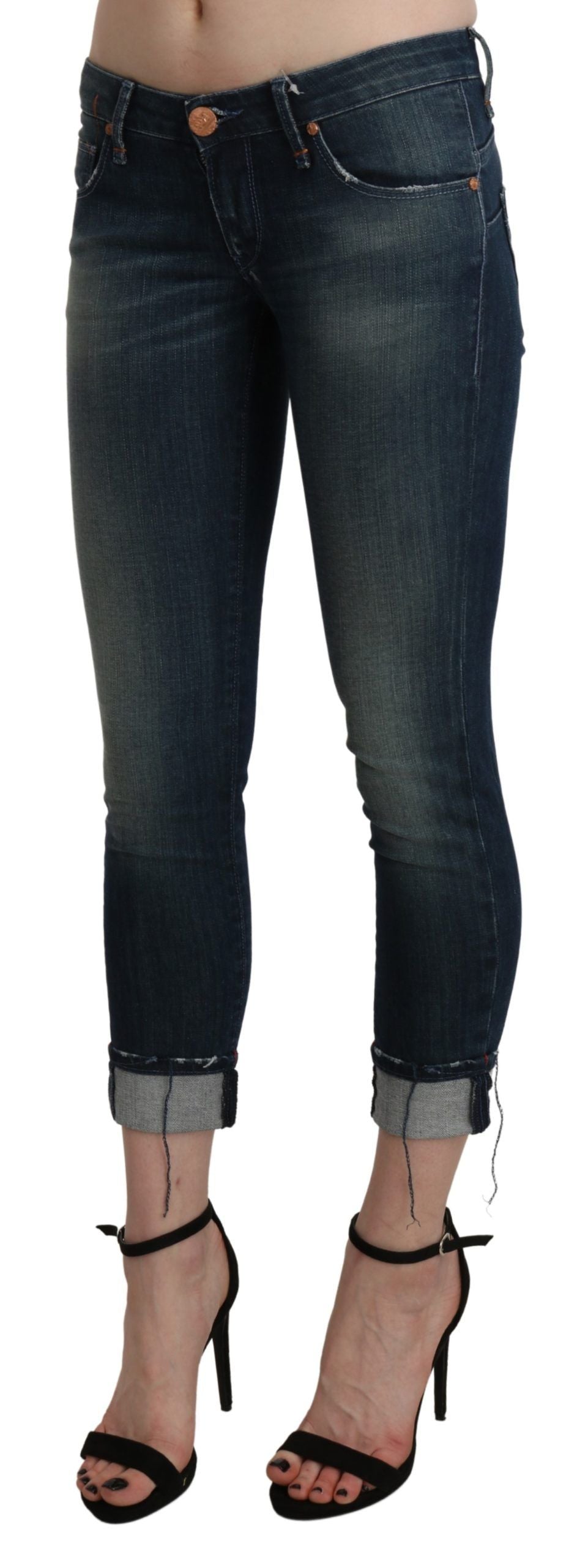 Acht Blue Washed Low Waist Skinny Cropped Denim Women's pant