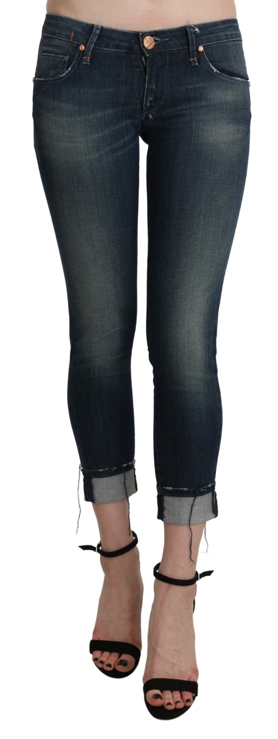 Acht Blue Washed Low Waist Skinny Cropped Denim Women's pant