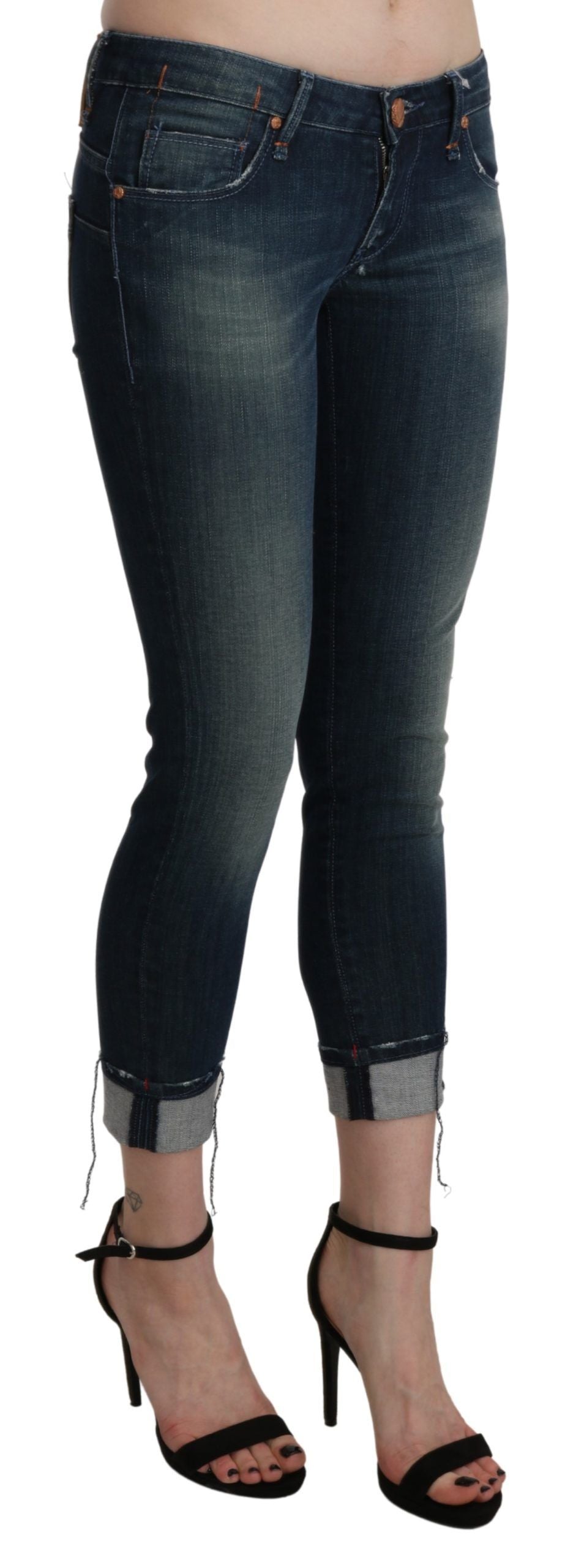 Acht Blue Washed Low Waist Skinny Cropped Denim Women's pant