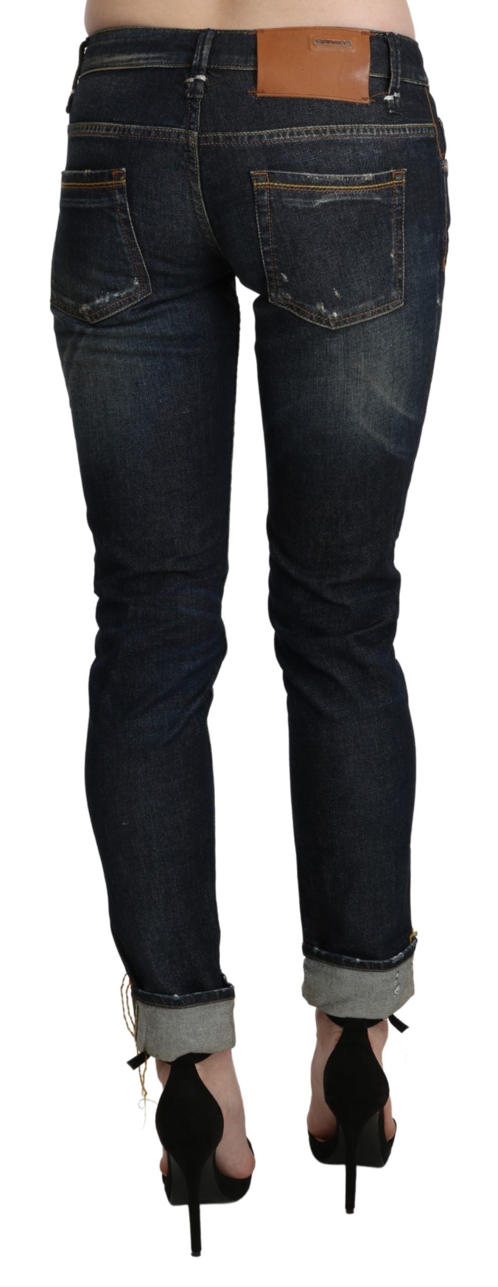 Acht Blue Washed Low Waist Skinny Cropped Denim Women's Pant