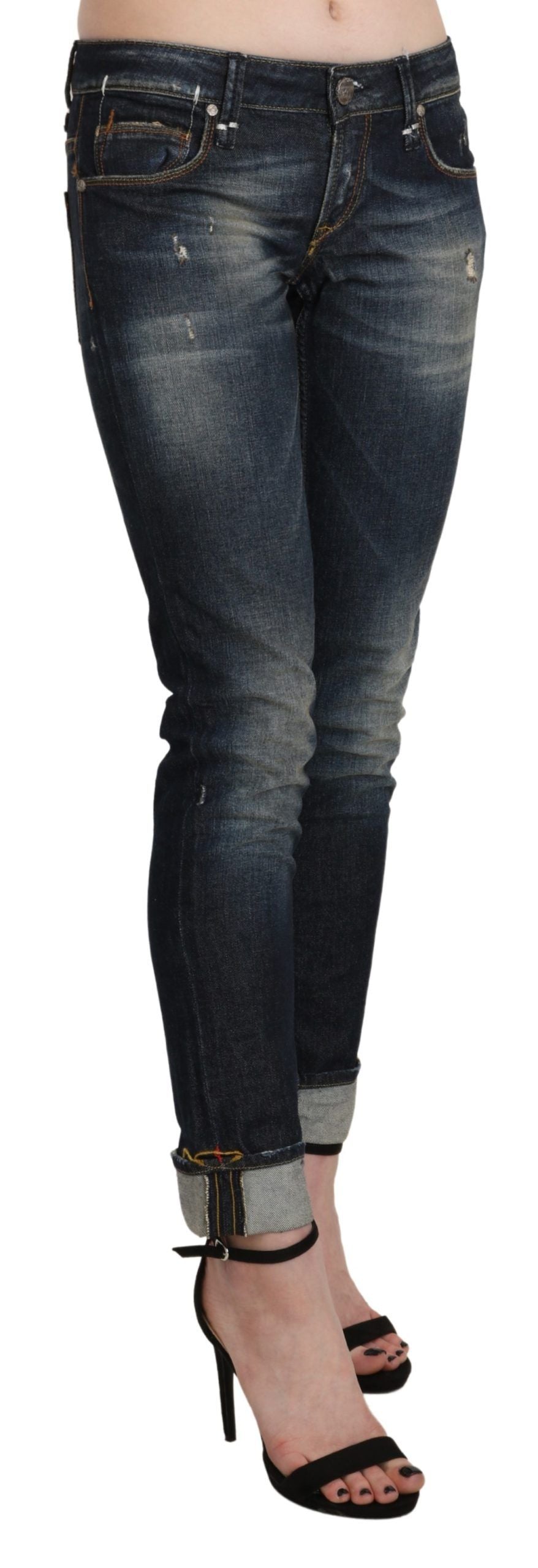 Acht Blue Washed Low Waist Skinny Cropped Denim Women's Pant