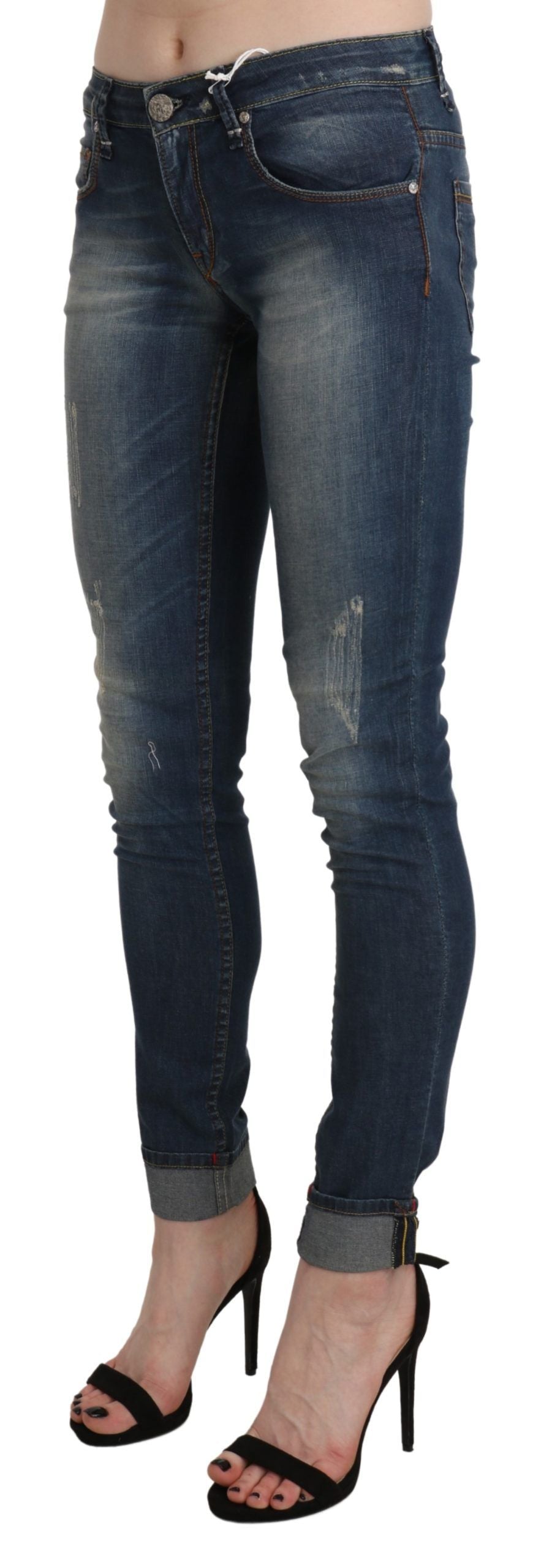 Acht Blue Washed Low Waist Skinny Cropped Denim Women's Trouser