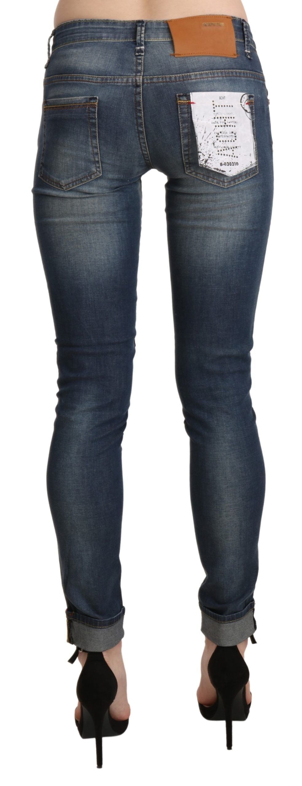 Acht Blue Washed Low Waist Skinny Cropped Denim Women's Trouser