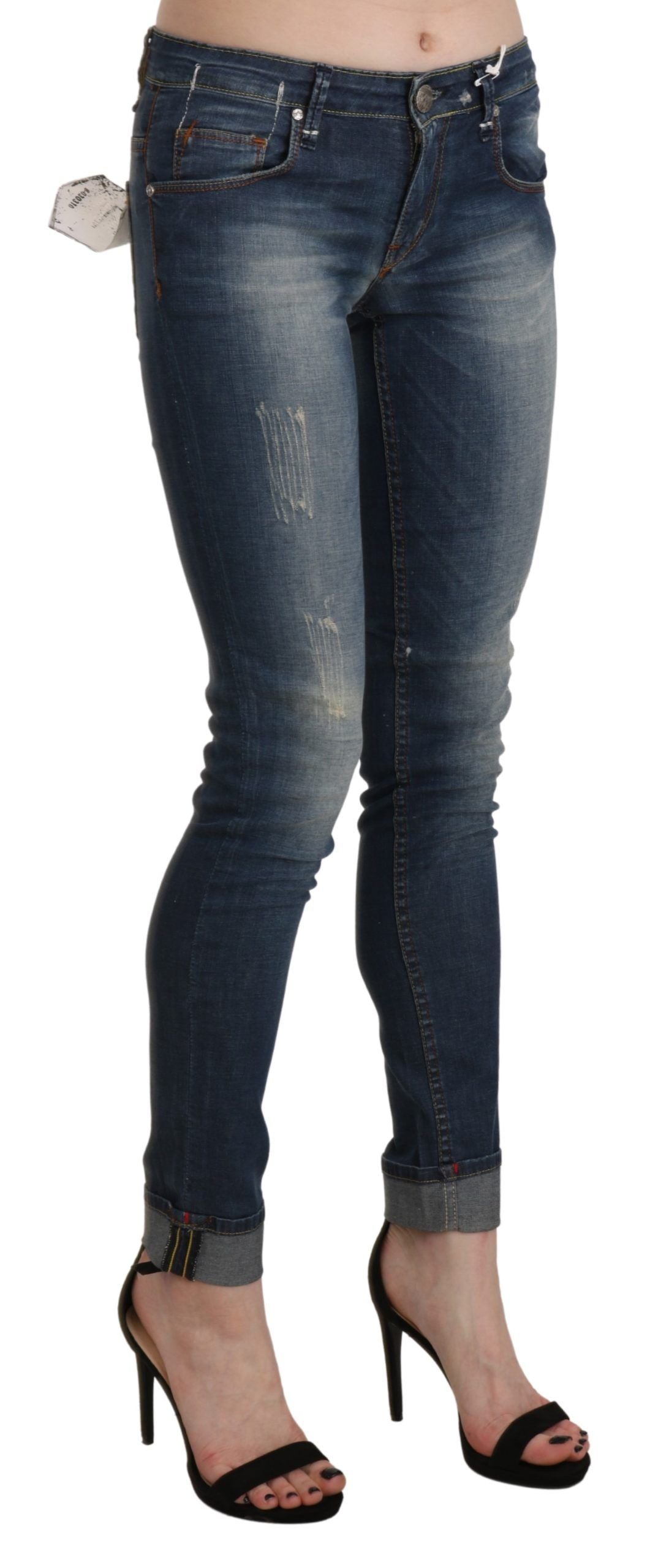 Acht Blue Washed Low Waist Skinny Cropped Denim Women's Trouser