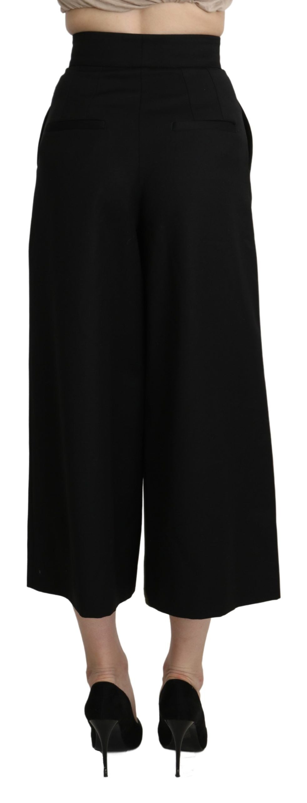 Dolce & Gabbana Black Wide Wool Leg Cropped Trouser Women's Pant