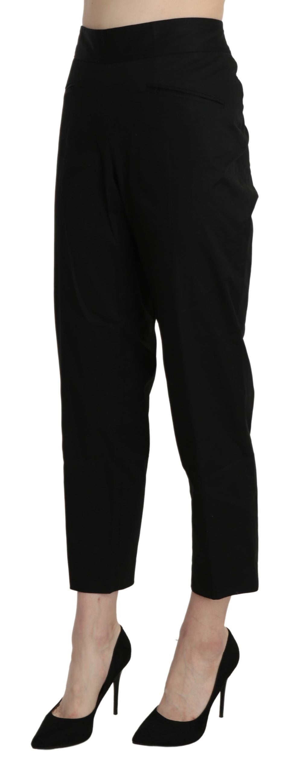BENCIVENGA Black High Waist Straight Cropped Dress Women's Pants