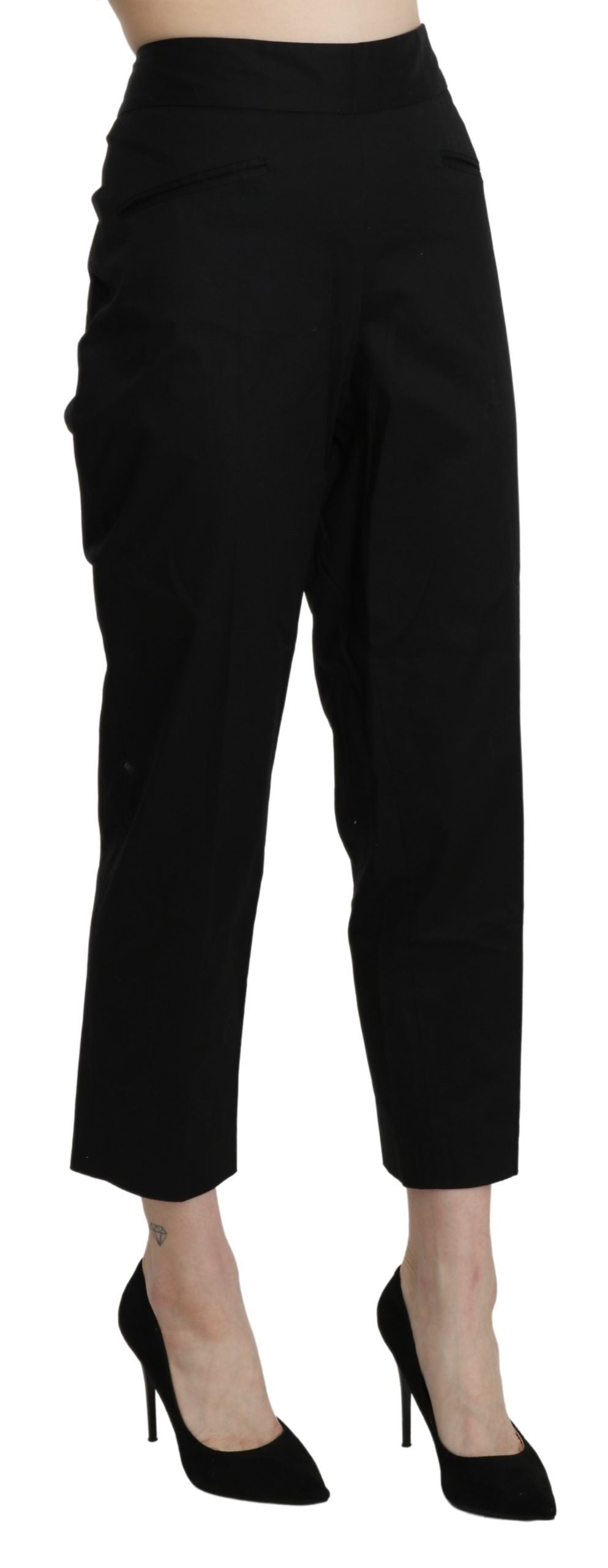 BENCIVENGA Black High Waist Straight Cropped Dress Women's Pants