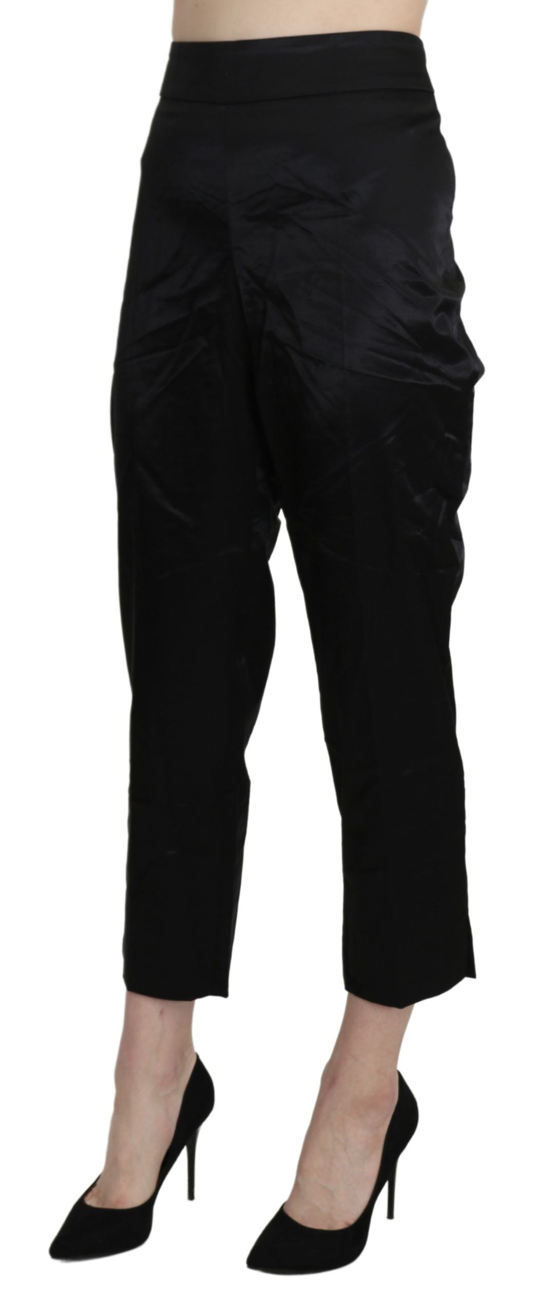 BENCIVENGA Black High Waist Straight Cropped Dress Trouser Women's Pants