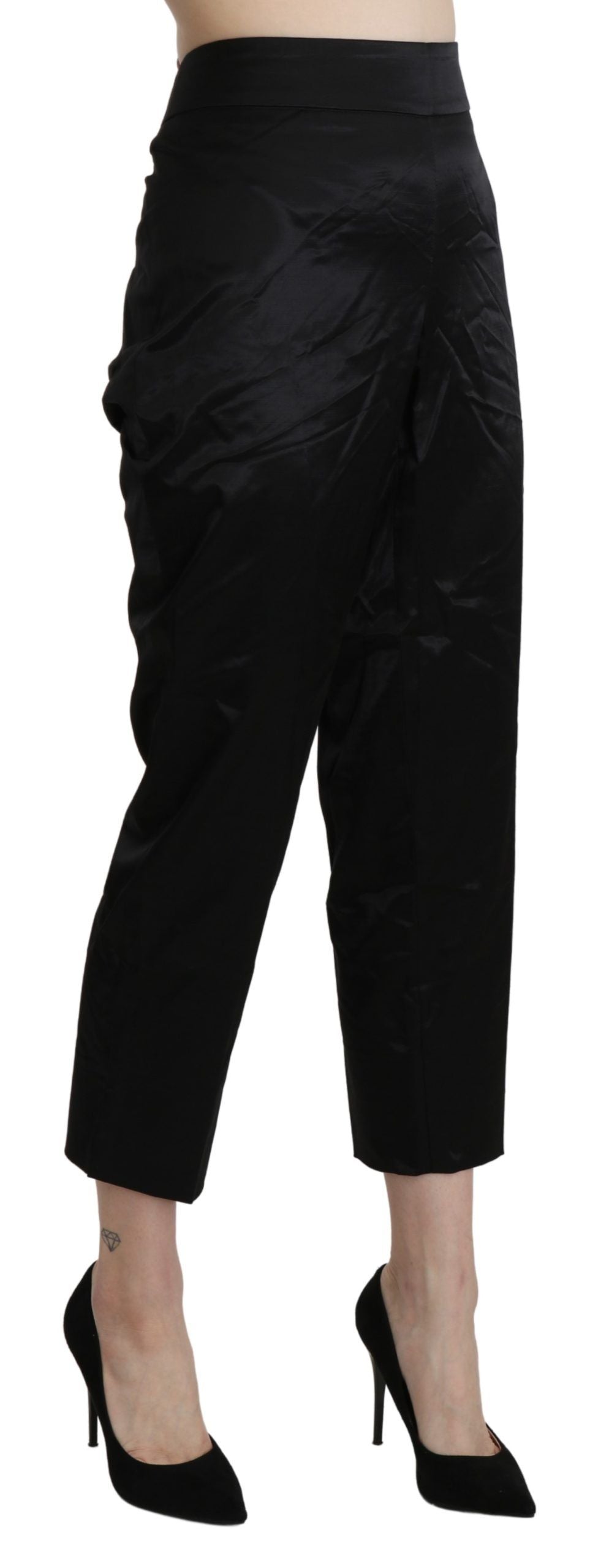 BENCIVENGA Black High Waist Straight Cropped Dress Trouser Women's Pants