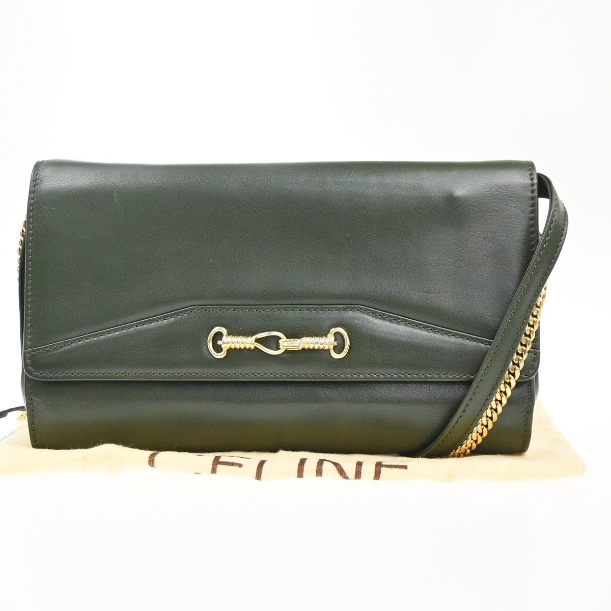Celine Vintage Leather Green Leather Shoulder Bag Bag (Pre-Owned)