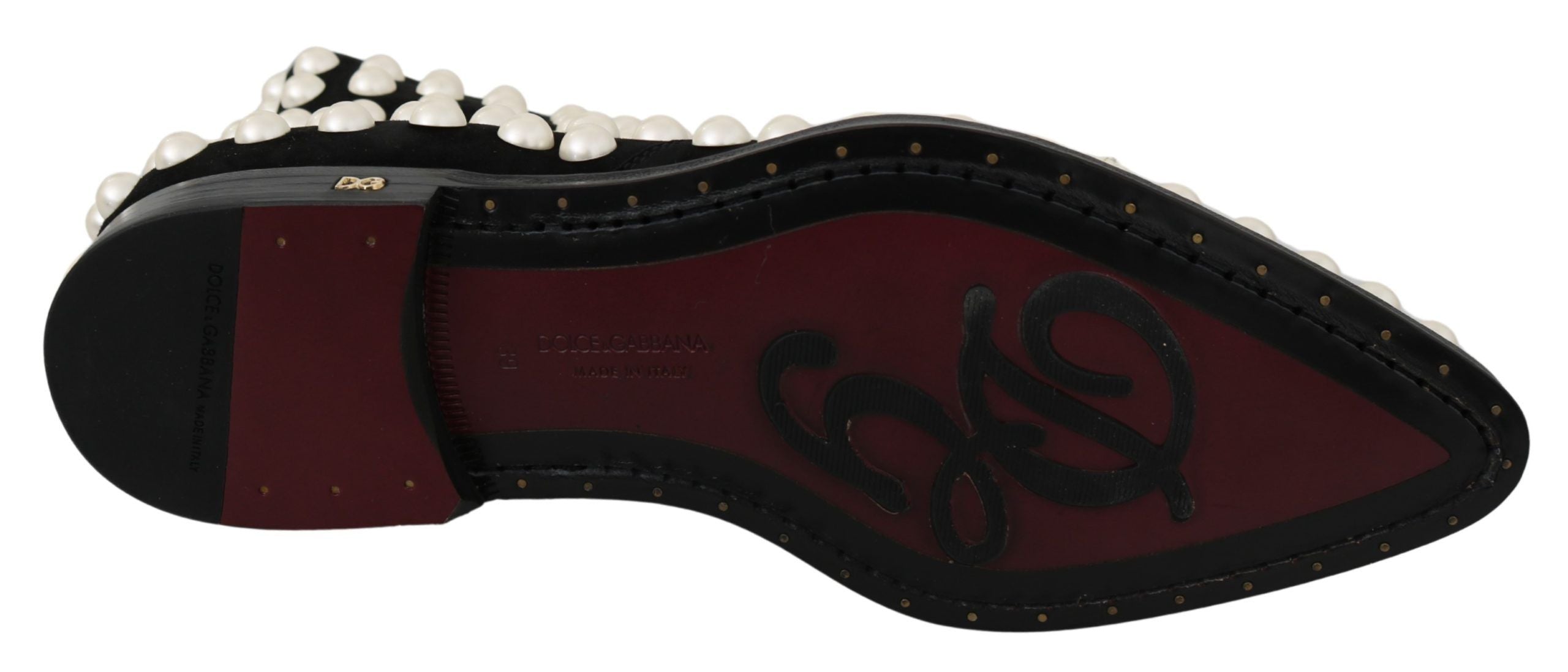 Dolce & Gabbana Black Suede Pearl Studs Boots Women's Shoes