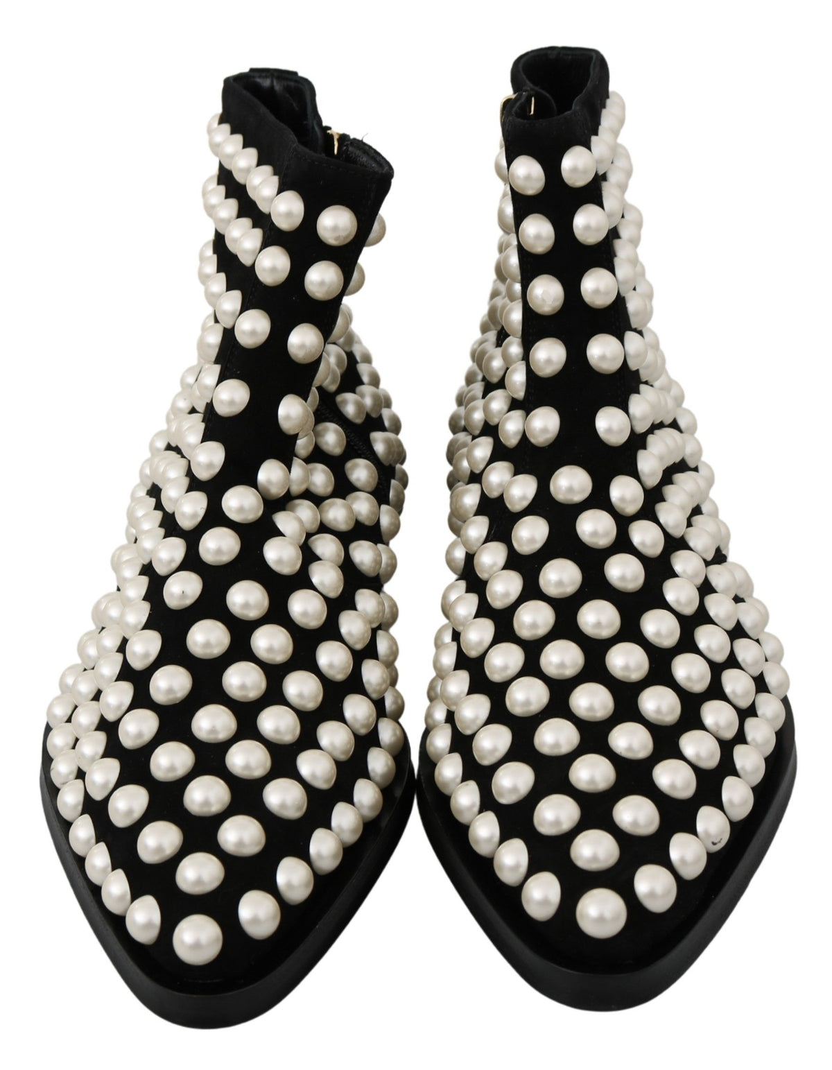 Dolce & Gabbana Black Suede Pearl Studs Boots Women's Shoes