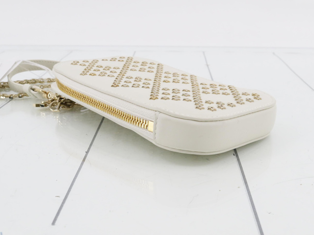 Christian Dior Lady Dior Phone Holder On Chain Studded Leather Ecru Leather Clutche & Pouche Bag (Pre-Owned)