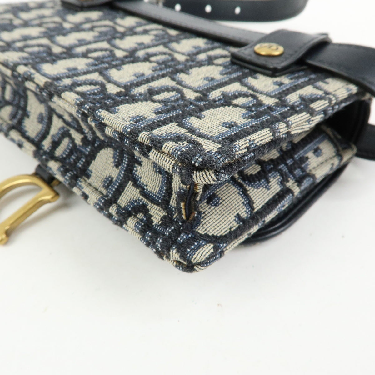 Christian Dior Saddle Belt Oblique Canvas Navy Canvas Handbag (Pre-Owned)