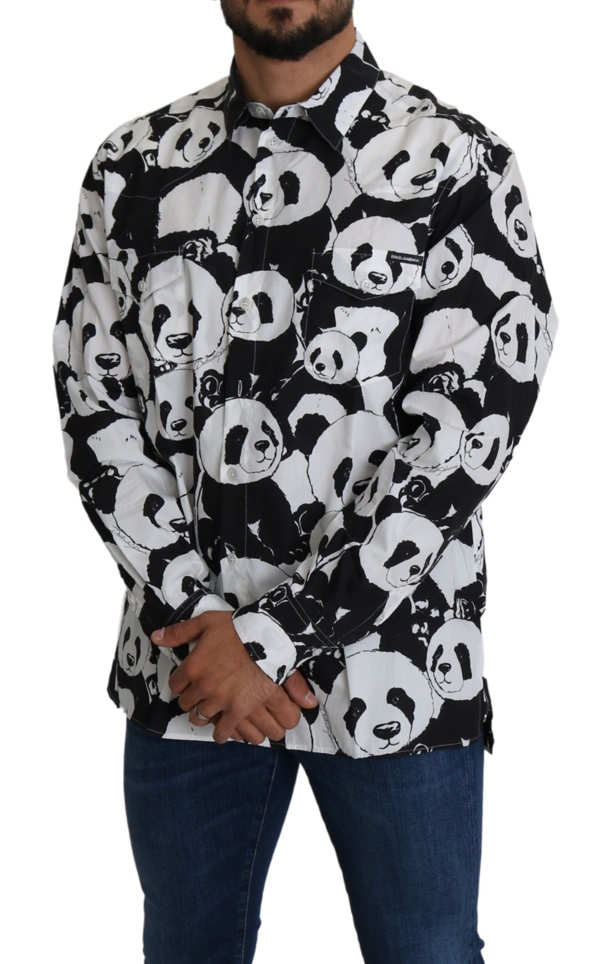 Dolce & Gabbana Panda Print Pure Cotton Shirt - Black Men's White