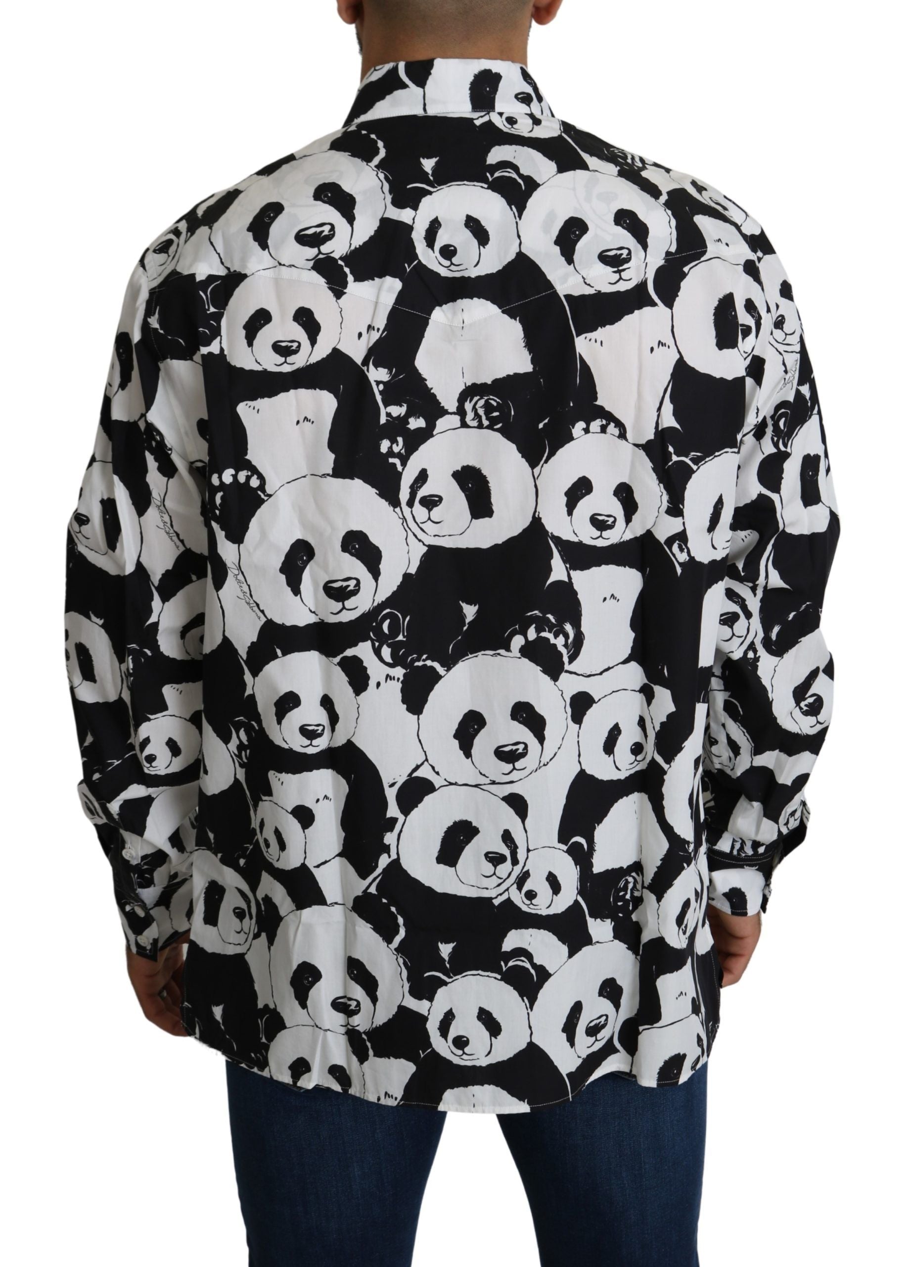 Dolce & Gabbana Panda Print Pure Cotton Shirt - Black Men's White