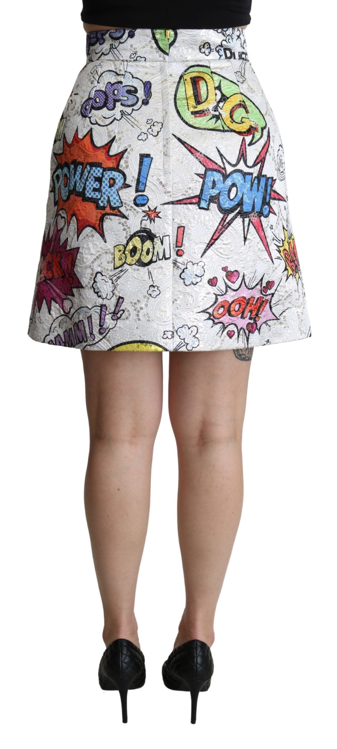Dolce & Gabbana White Cartoon Brocade A-line High Waist Women's Skirt