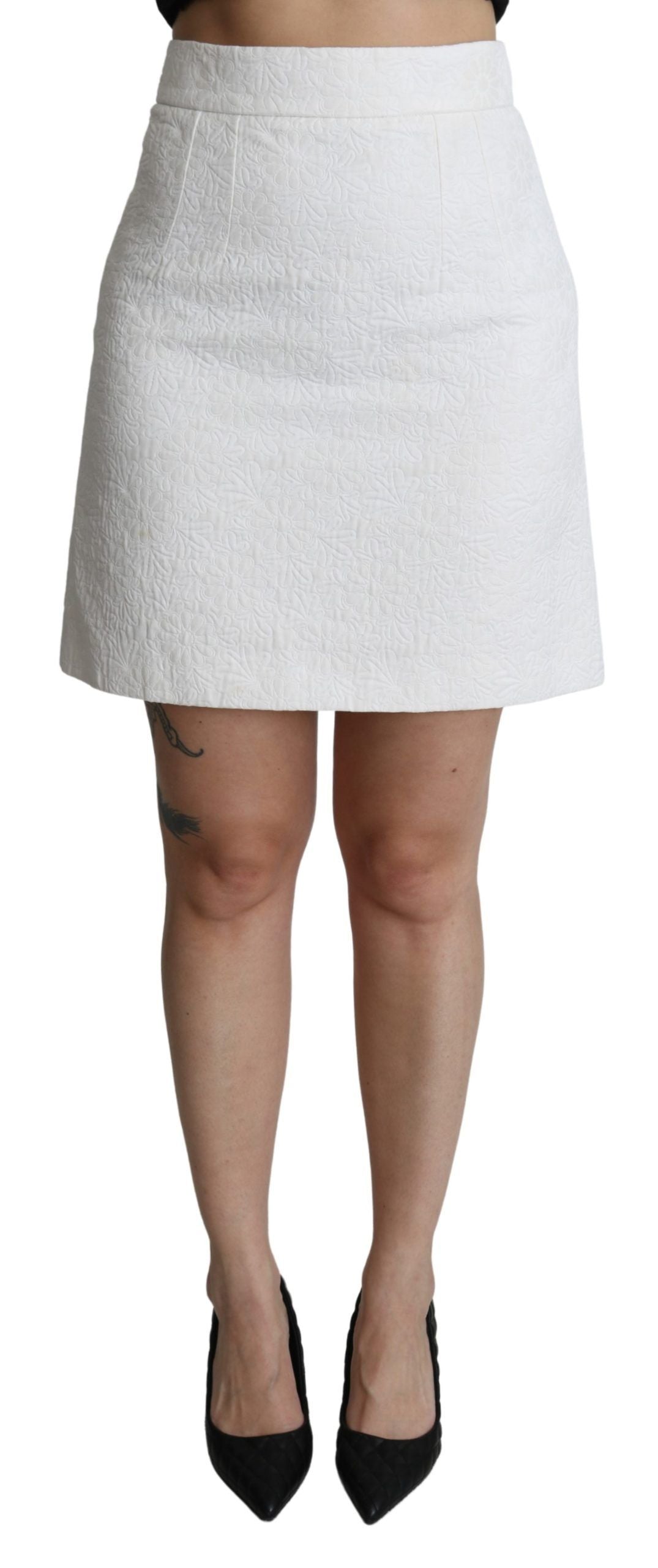 Dolce & Gabbana Elegant White Floral Brocade Mini Women's Skirt
