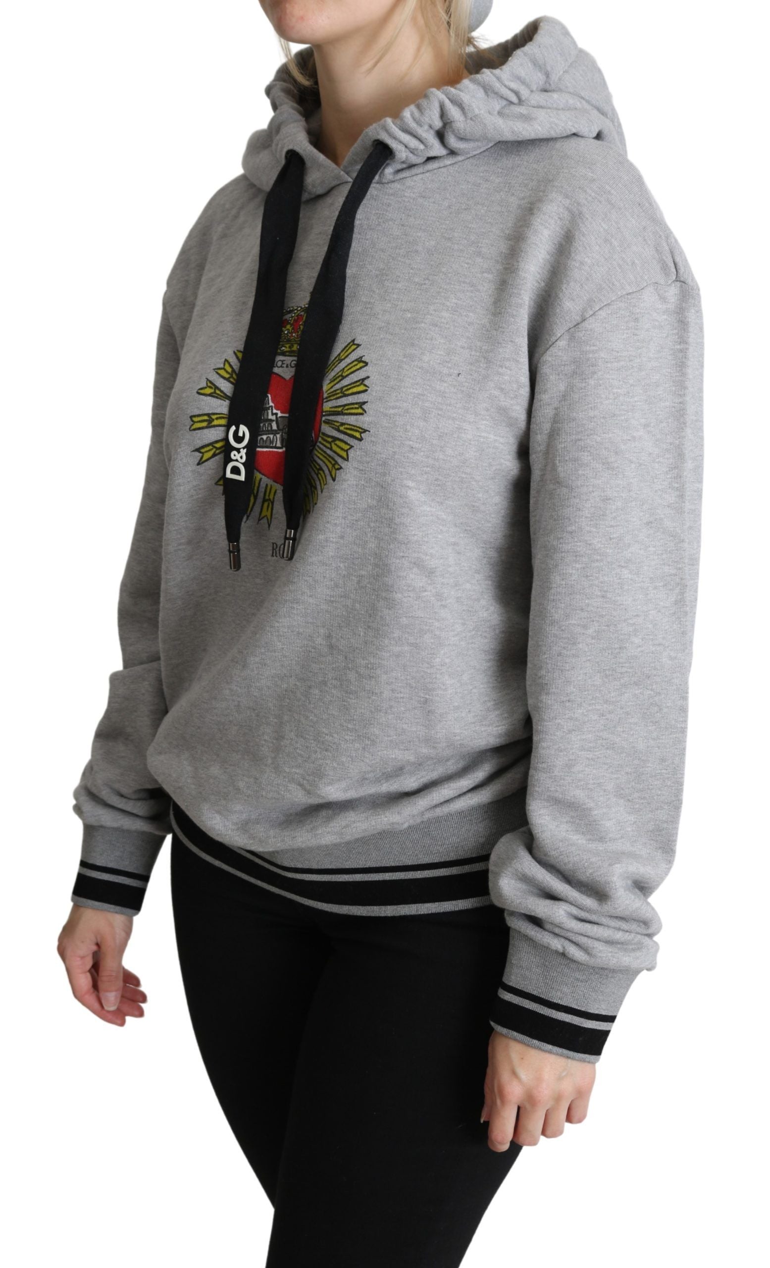 Dolce & Gabbana Gray Printed Hooded Exclusive Logo Women's Sweater