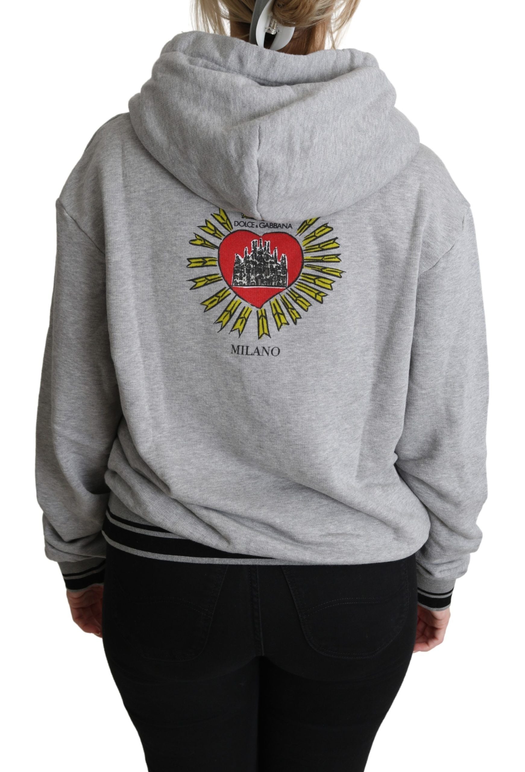 Dolce & Gabbana Gray Printed Hooded Exclusive Logo Women's Sweater
