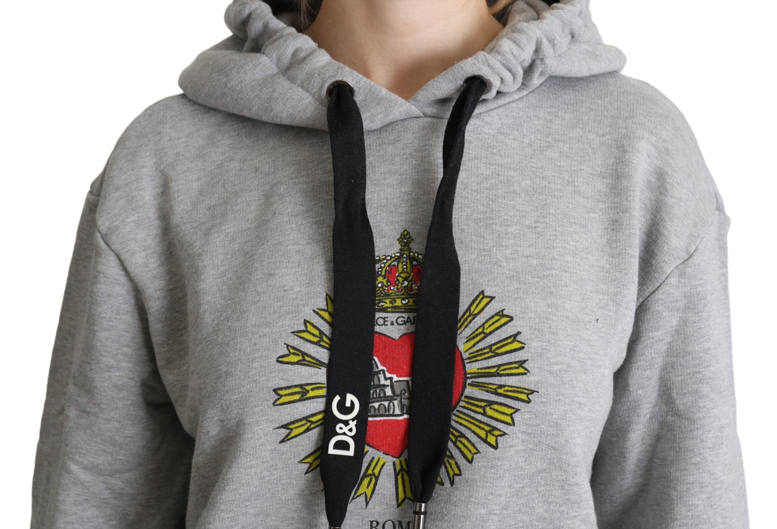 Dolce & Gabbana Gray Printed Hooded Exclusive Logo Women's Sweater