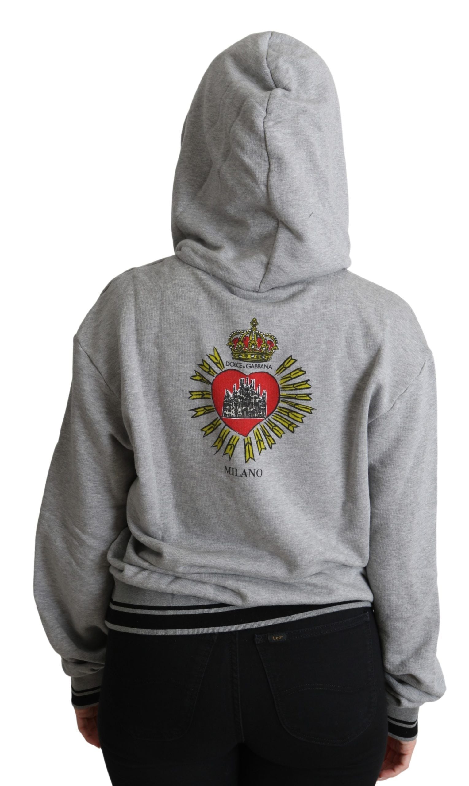 Dolce & Gabbana Gray Printed Hooded Exclusive Logo Women's Sweater