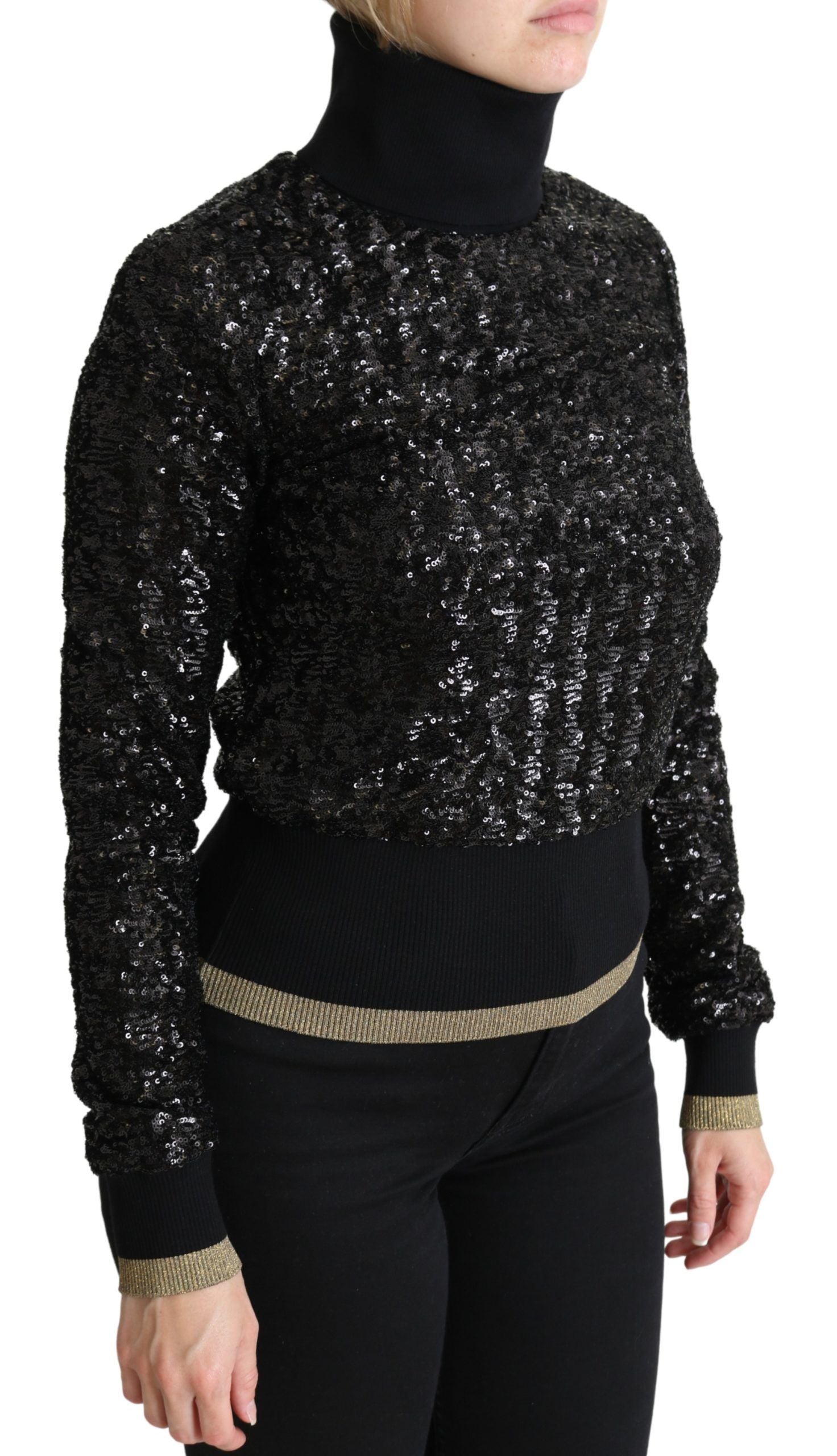 Dolce & Gabbana Black Sequined Knitted Turtle Neck Women's Sweater