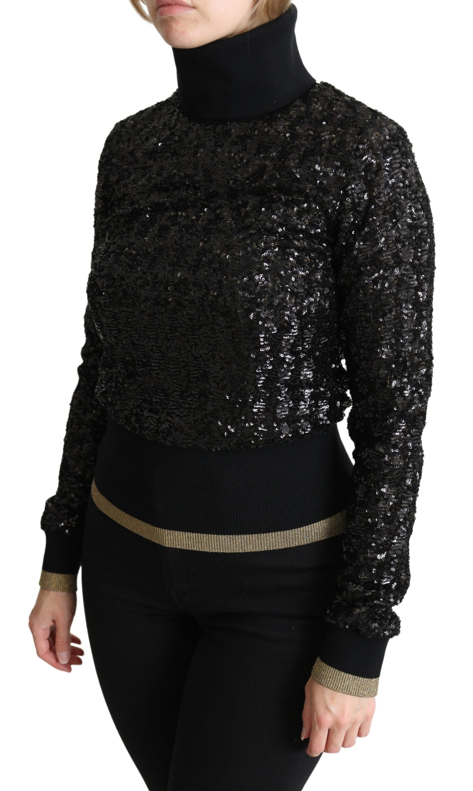 Dolce & Gabbana Black Sequined Knitted Turtle Neck Women's Sweater