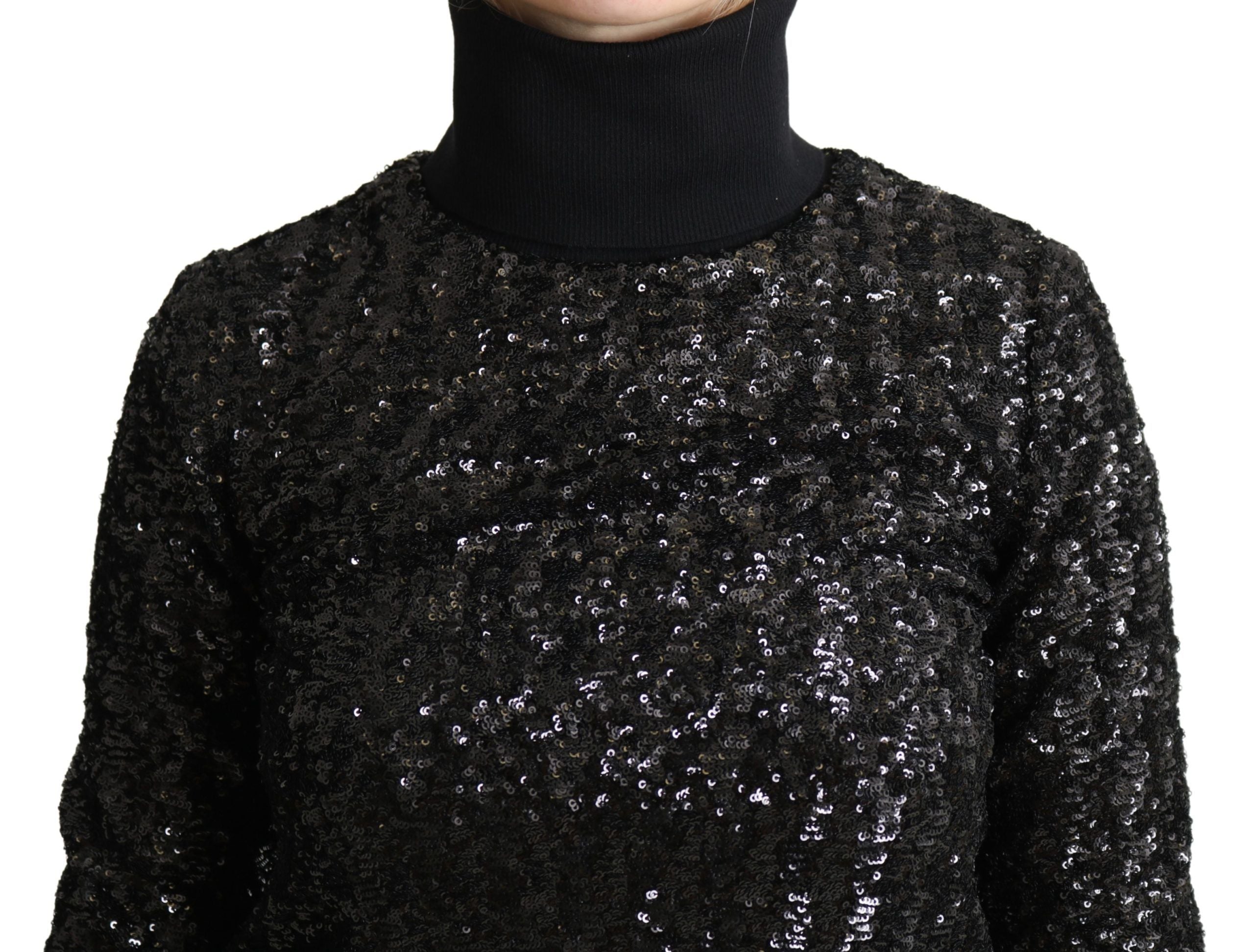 Dolce & Gabbana Black Sequined Knitted Turtle Neck Women's Sweater