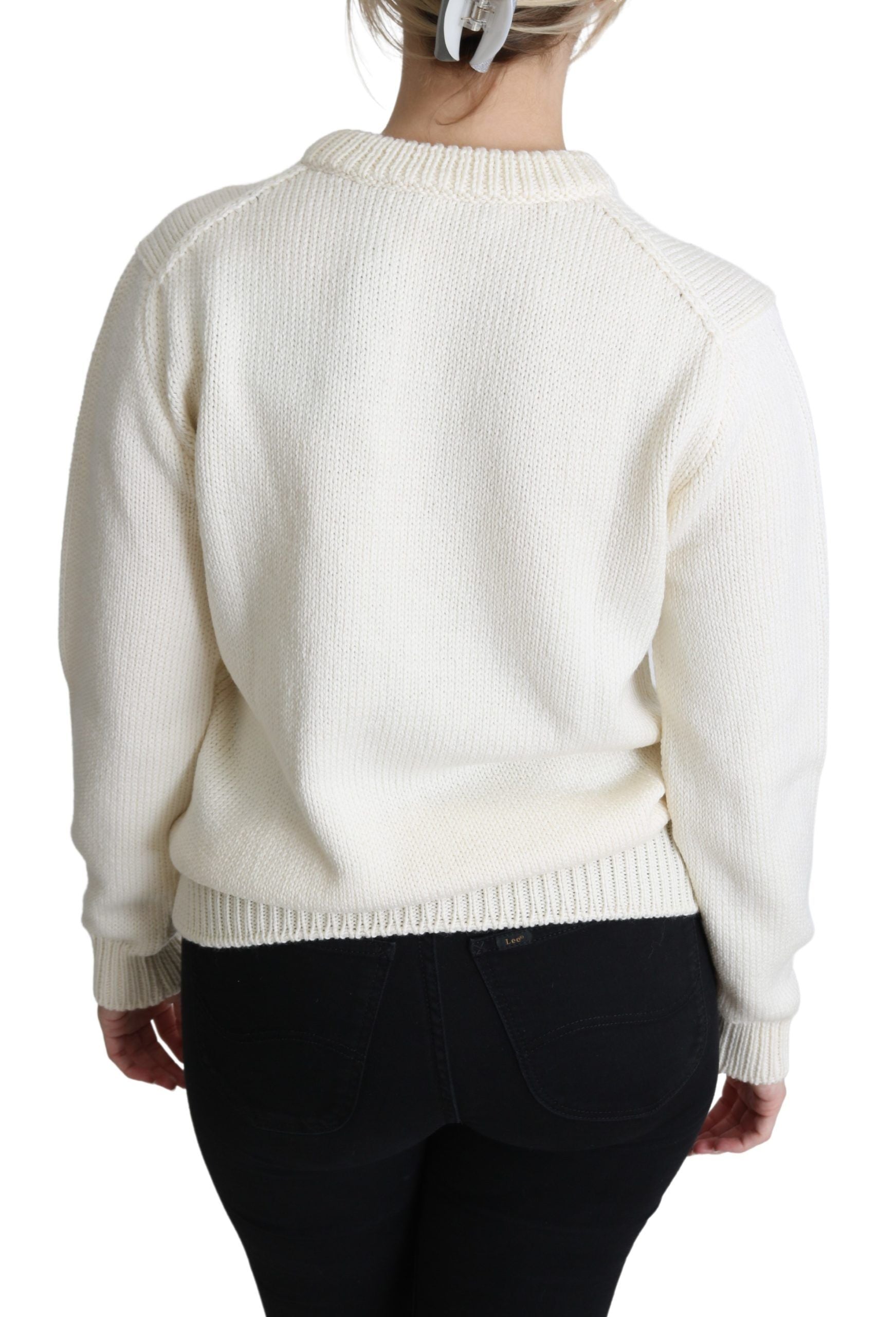 Dolce & Gabbana White Floral Wool Pullover Sunflower Women's Sweater