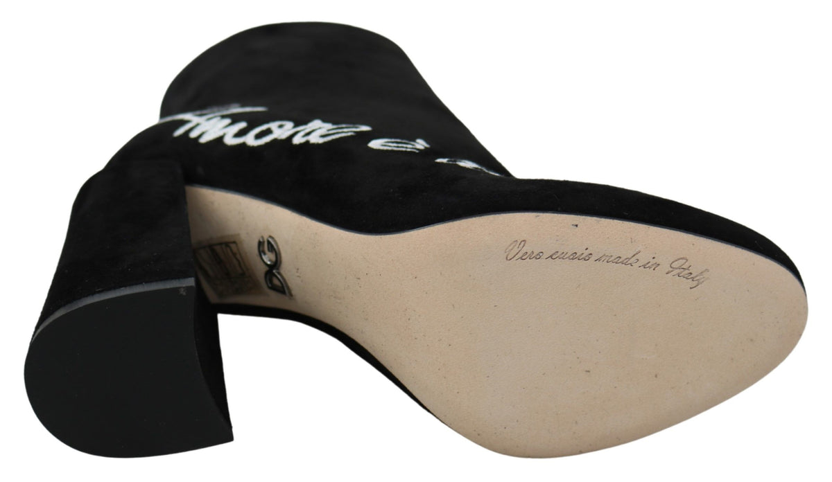 Dolce & Gabbana Black Suede L'Amore E'Bellezza Boots Women's Shoes