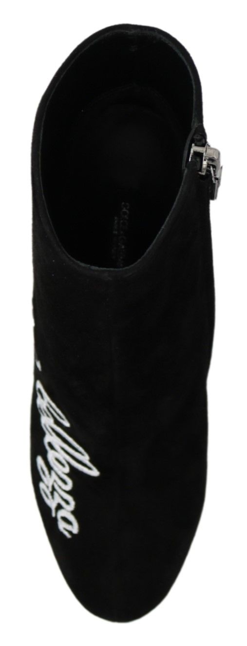 Dolce & Gabbana Black Suede L'Amore E'Bellezza Boots Women's Shoes