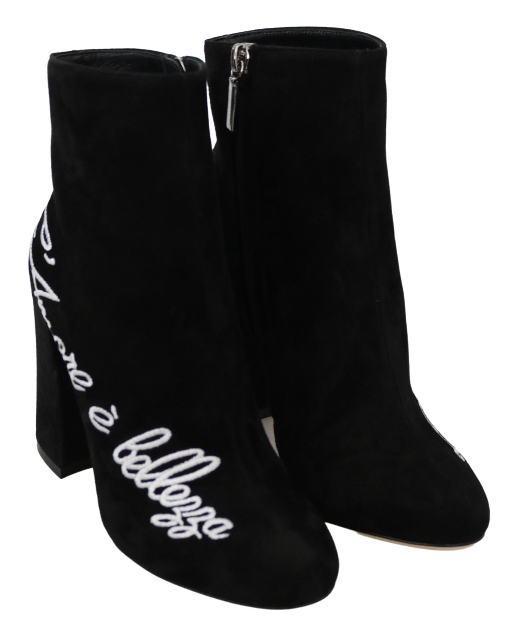 Dolce & Gabbana Black Suede L'Amore E'Bellezza Boots Women's Shoes