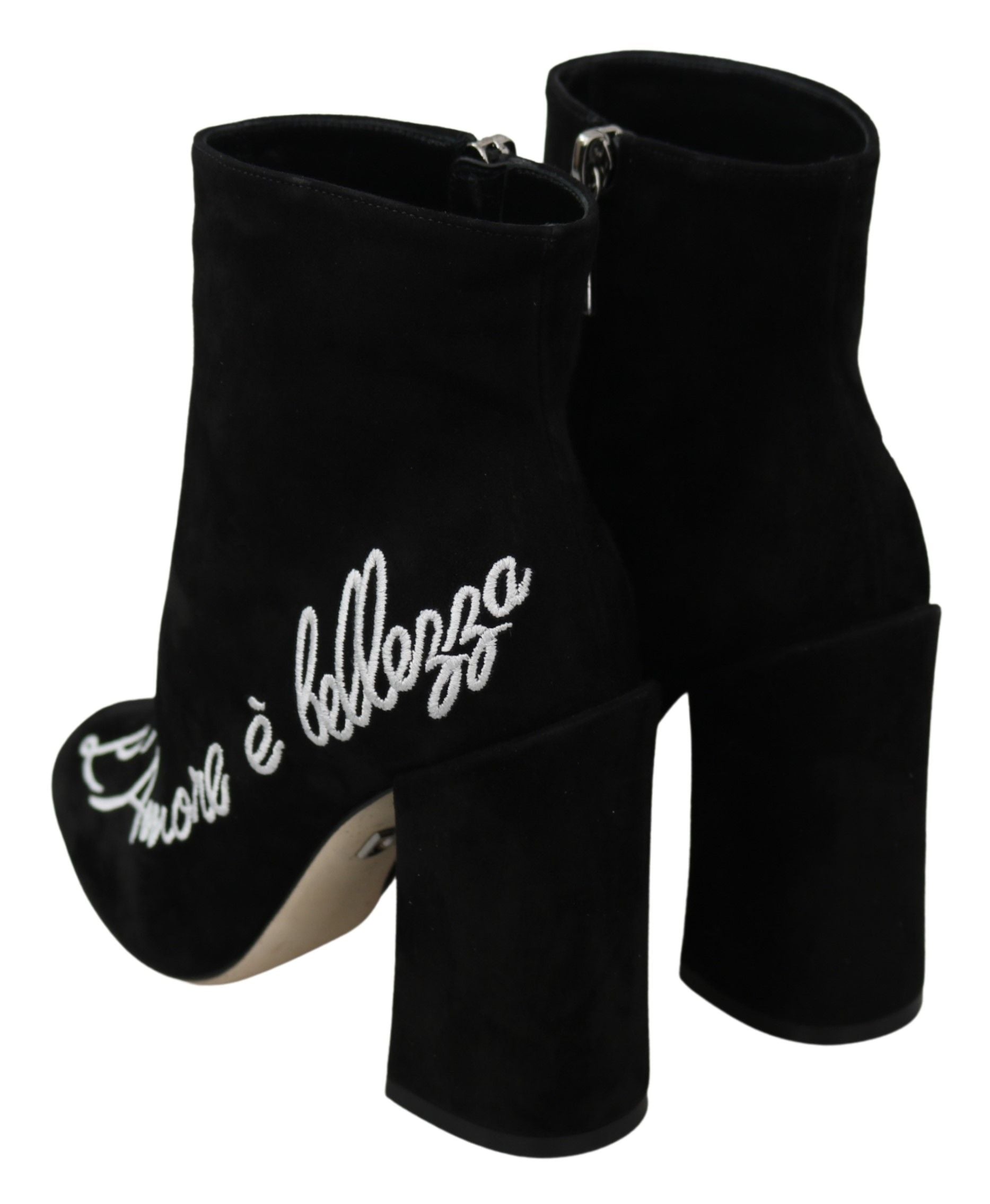 Dolce & Gabbana Black Suede L'Amore E'Bellezza Boots Women's Shoes