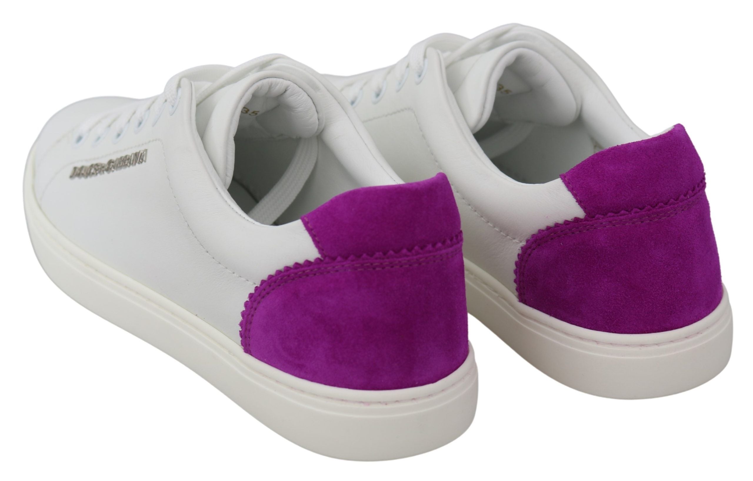 Dolce & Gabbana Chic White Leather Sneakers with Purple Women's Accents