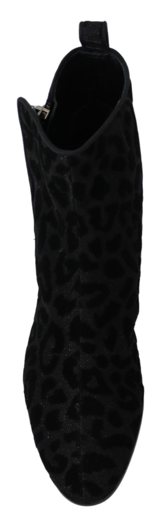 Dolce & Gabbana Black Leopard Short Boots Zipper Women's Shoes