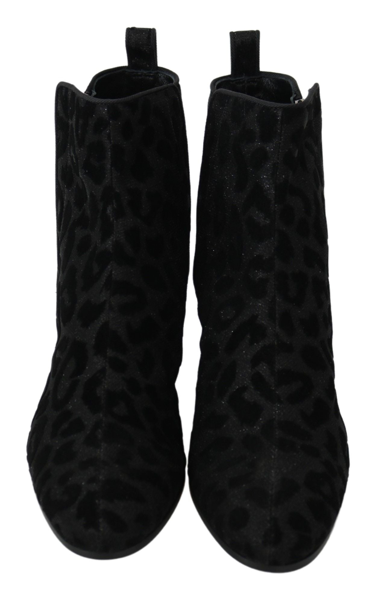 Dolce & Gabbana Black Leopard Short Boots Zipper Women's Shoes
